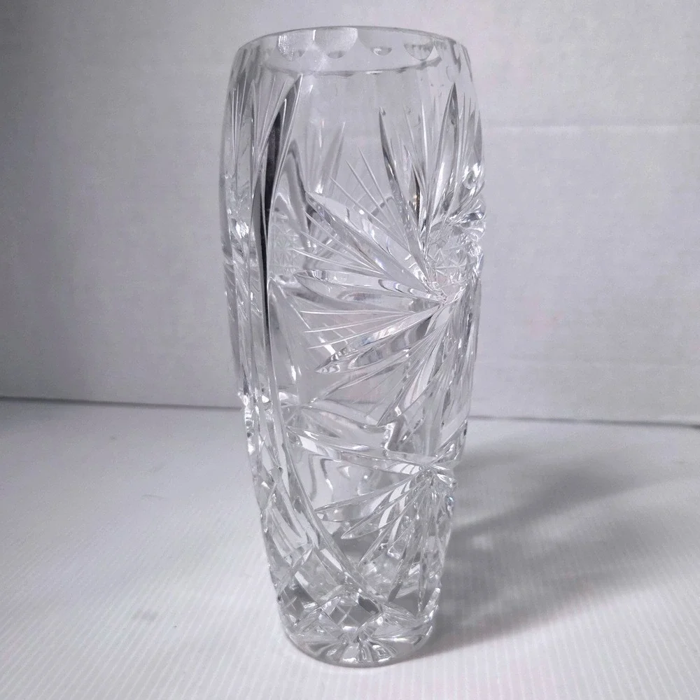 Vintage Bohemia Czech Lead Crystal Vase Pinwheel Starburst Cut Glass